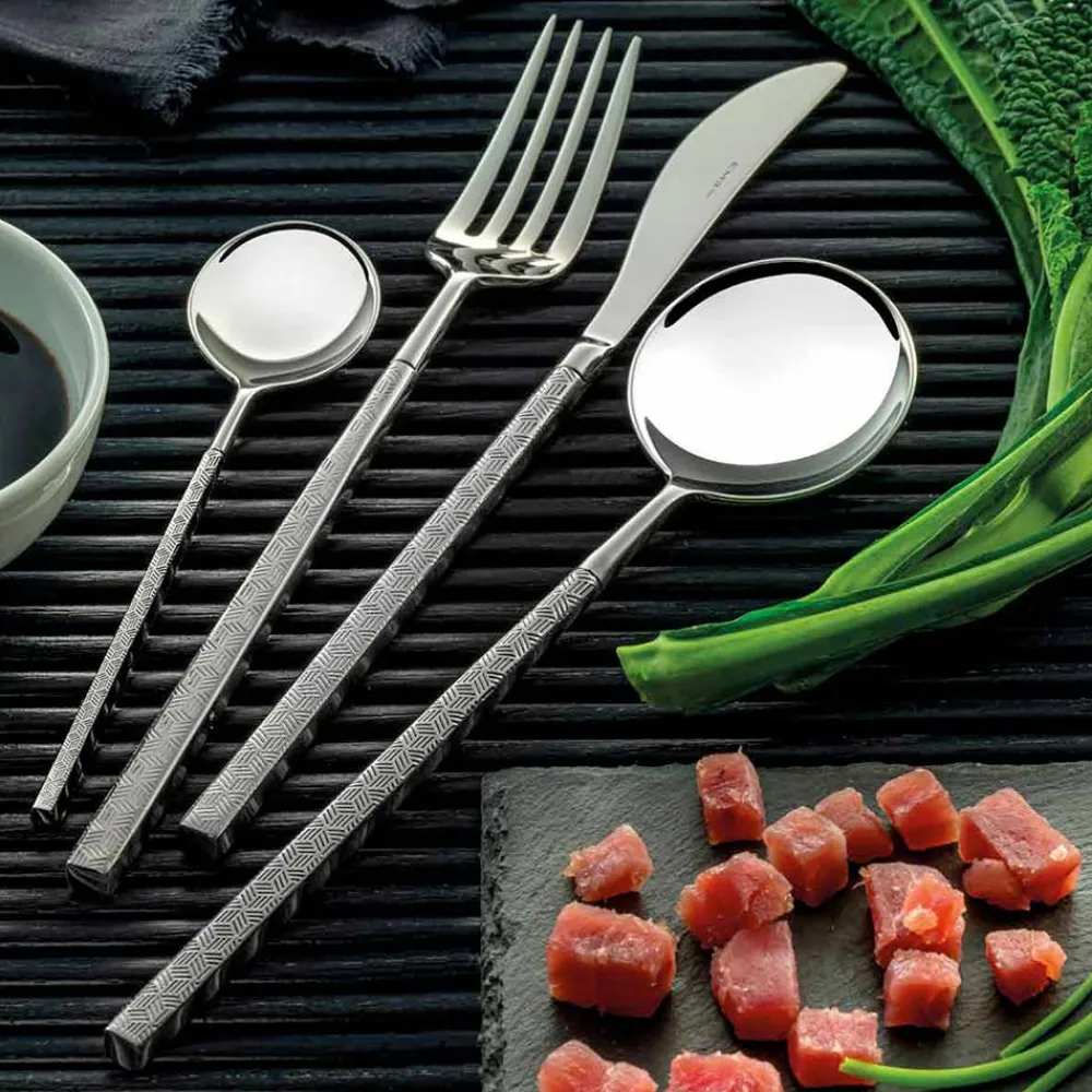 Viadurini Kitchen Besteck Set-24 Besteck aus poliertem geschmiedetem Stahl mit Origami, hergestellt in Italien - Osaka
