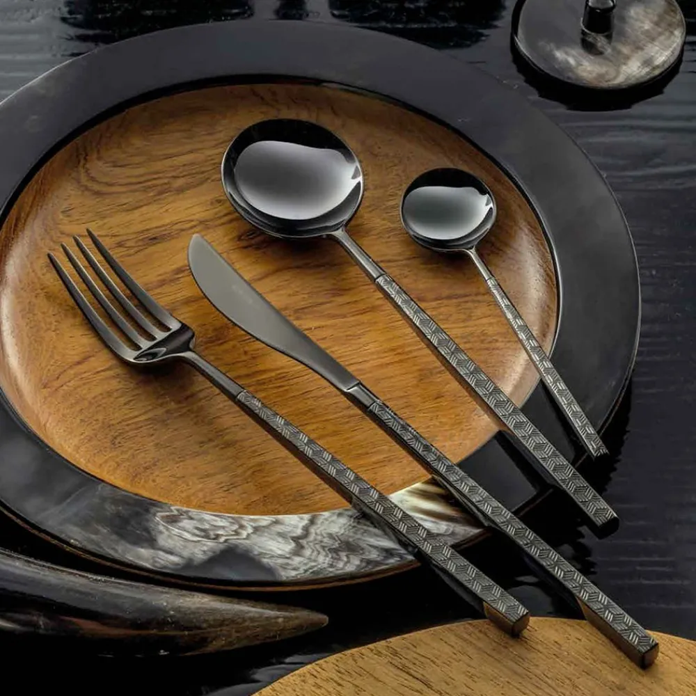 Viadurini Kitchen Besteck Set-24 Besteck aus poliertem geschmiedetem Stahl mit Origami, hergestellt in Italien - Osaka