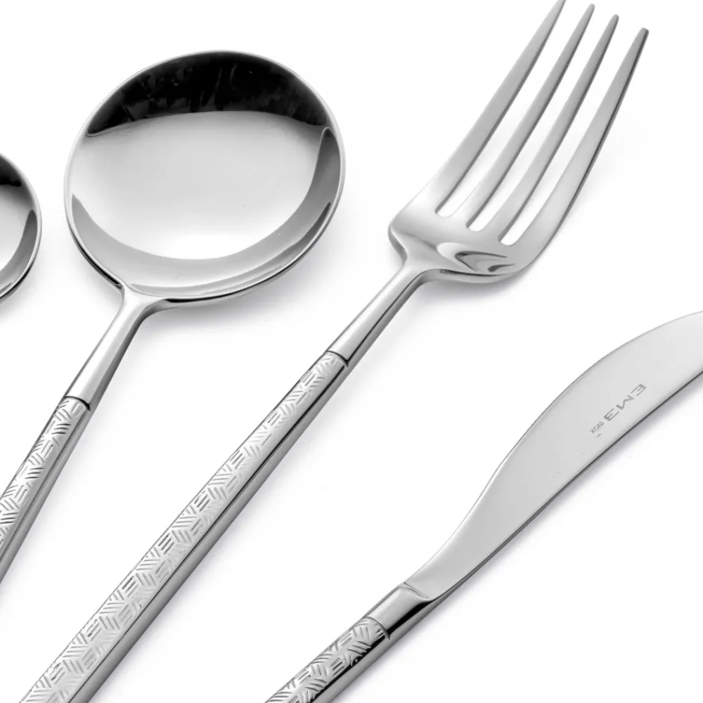 Viadurini Kitchen Besteck Set-24 Besteck aus poliertem geschmiedetem Stahl mit Origami, hergestellt in Italien - Osaka