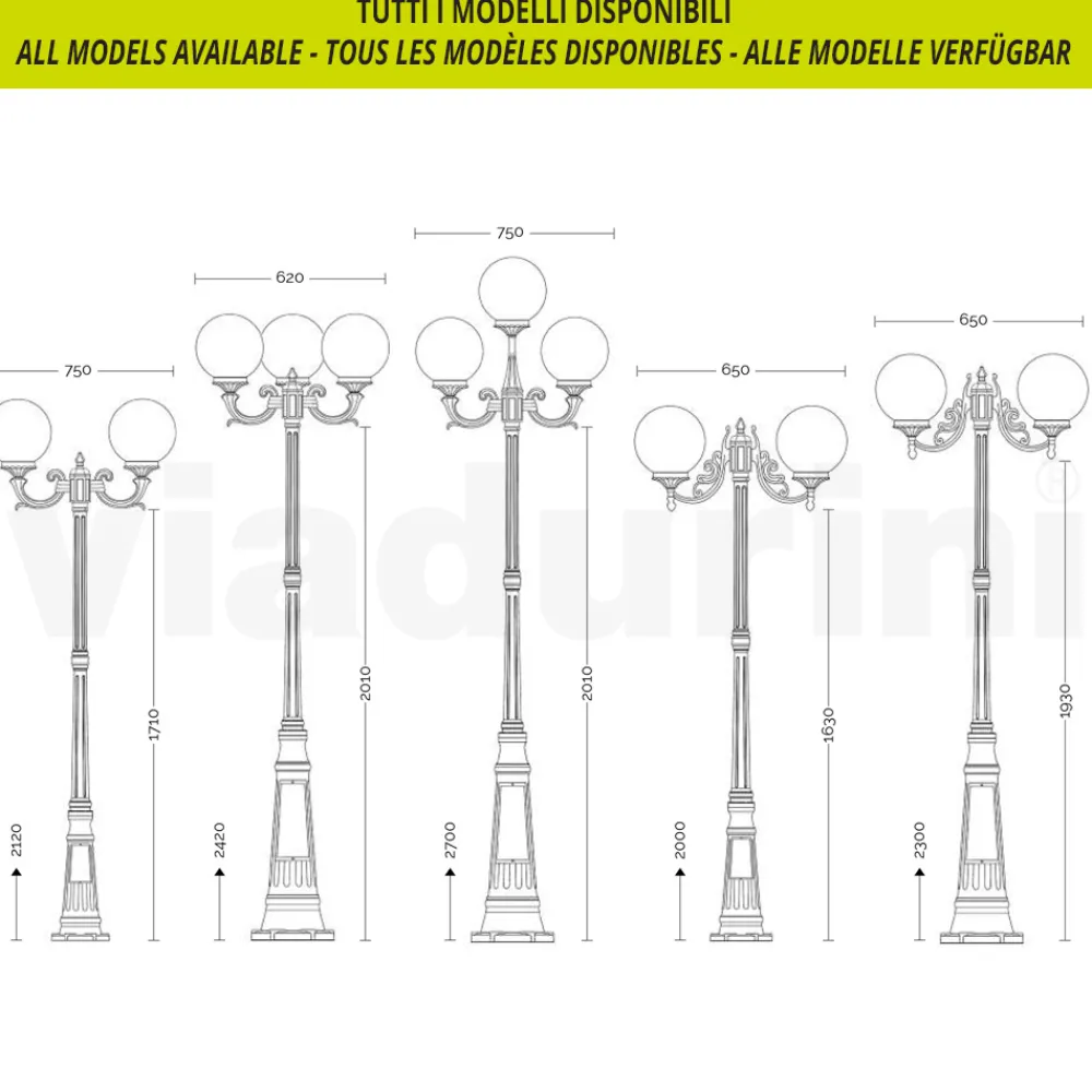 Viadurini Lighting Gartenlampion-270 cm hohe Straßenlaterne aus Acryl und anthrazitfarbenem Aluminium. Hergestellt in Italien - Trovaantracite