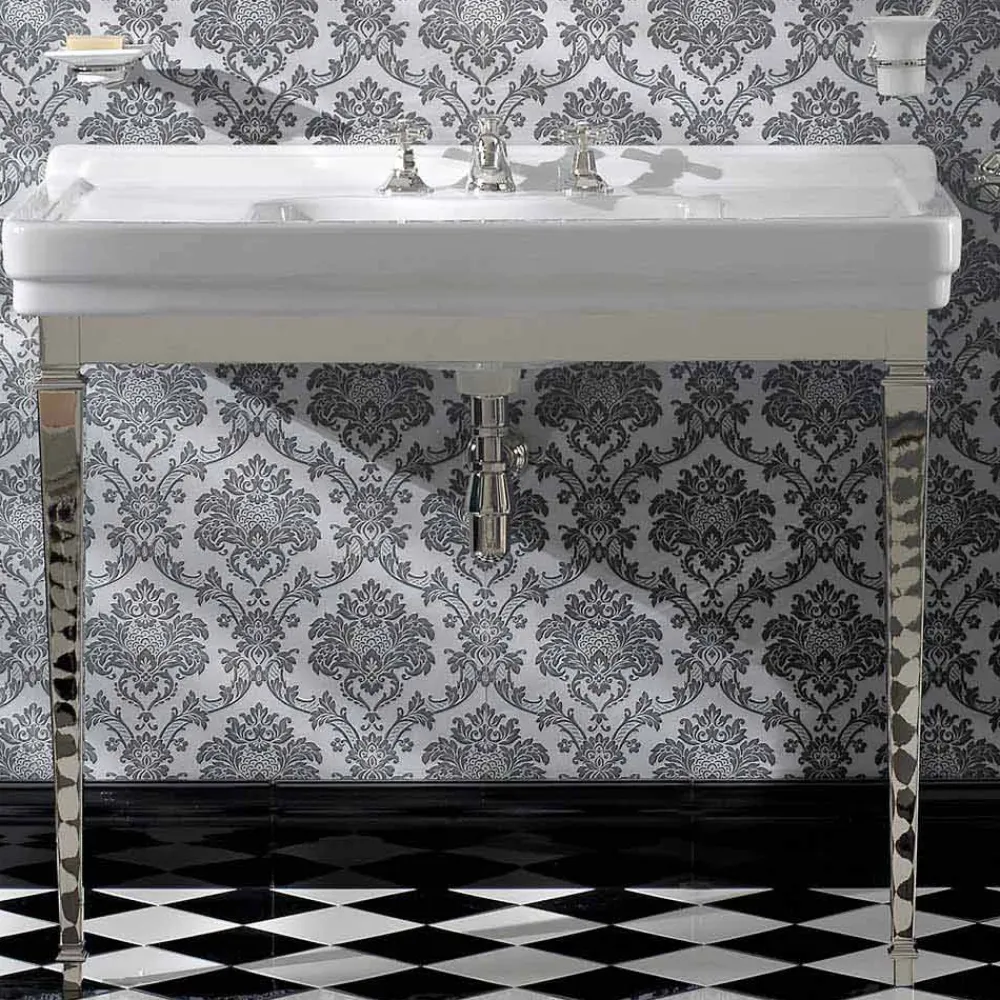 Viadurini Bathroom Vintage Waschbecken|Keramikwaschbecken-105 cm Vintage weiße Keramik-Badezimmerkonsole mit Füßen, Made in Italy - Marwa