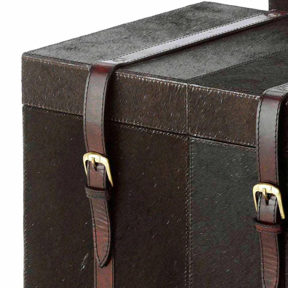 Viadurini Living Truhen Und Sitztruhe-2 Designstämme in Ceskini dunkelbraun Pony, groß und klein