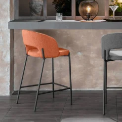 Viadurini Living Küchenhocker-2 Innenhocker mit Sitz und Rückenlehne aus Stoff und Metallbeinen – Strand