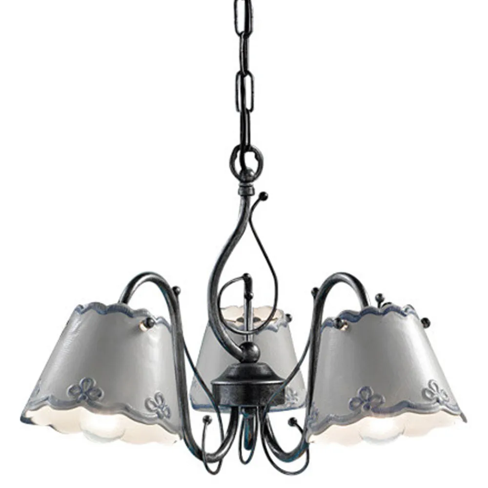 Ferroluce Vintage Kronleuchter-3- oder 5-flammiger Keramik-Kronleuchter mit handbemaltem Stickeffekt – Ravenna