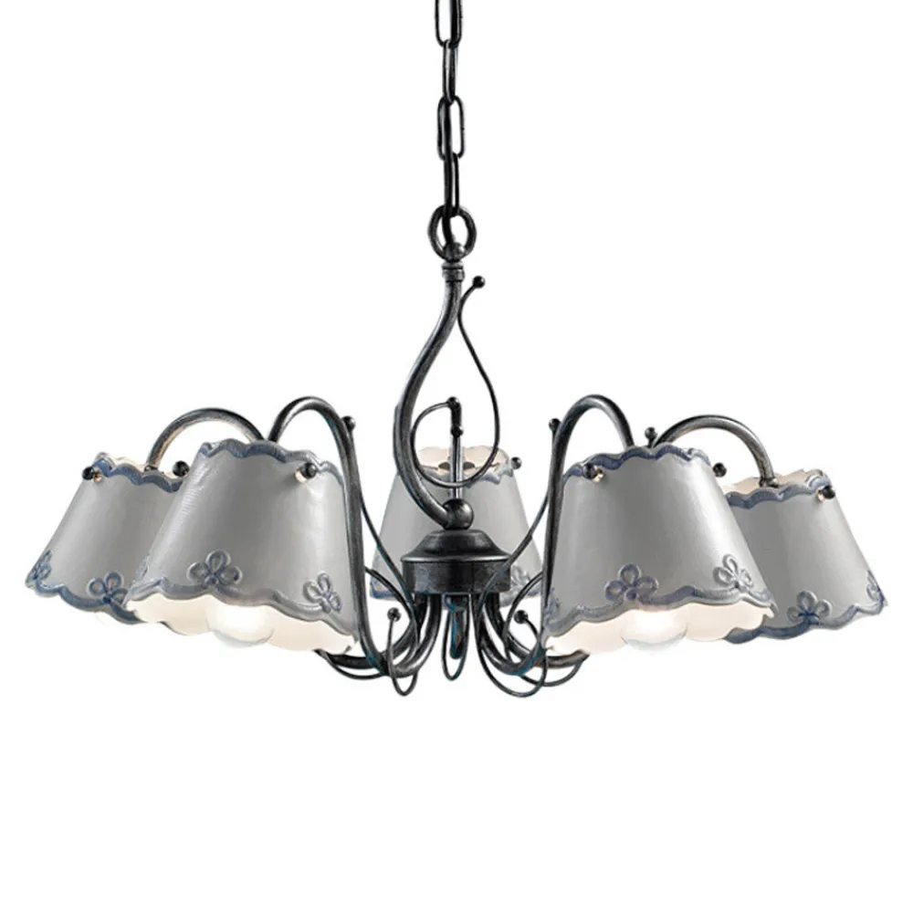 Ferroluce Vintage Kronleuchter-3- oder 5-flammiger Keramik-Kronleuchter mit handbemaltem Stickeffekt – Ravenna