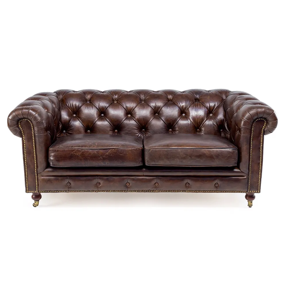 Viadurini Living Klassische Sofas-2- oder 3-Sitzer-Wohnzimmersofa aus Vintage-Leder mit gealterter Wirkung - Stempel