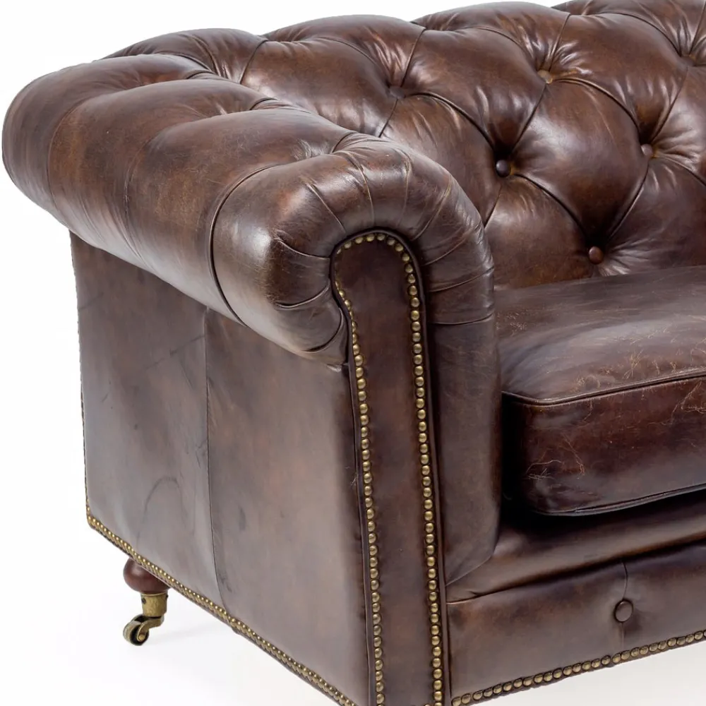 Viadurini Living Klassische Sofas-2- oder 3-Sitzer-Wohnzimmersofa aus Vintage-Leder mit gealterter Wirkung - Stempel