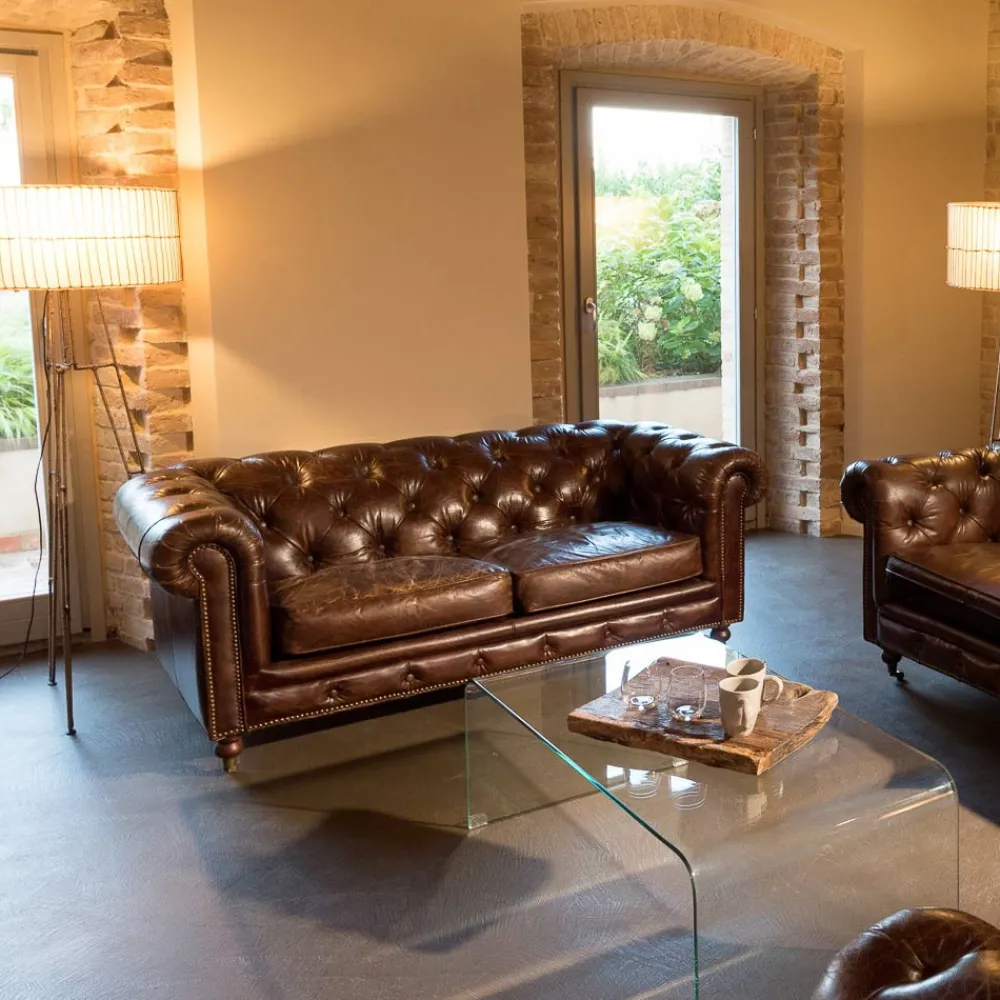 Viadurini Living Klassische Sofas-2- oder 3-Sitzer-Wohnzimmersofa aus Vintage-Leder mit gealterter Wirkung - Stempel