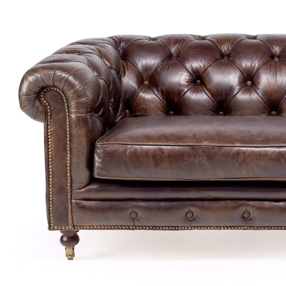 Viadurini Living Klassische Sofas-2- oder 3-Sitzer-Wohnzimmersofa aus Vintage-Leder mit gealterter Wirkung - Stempel