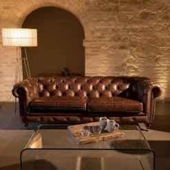 Viadurini Living Klassische Sofas-2- oder 3-Sitzer-Wohnzimmersofa aus Vintage-Leder mit gealterter Wirkung - Stempel