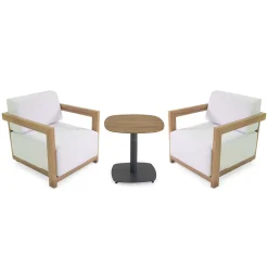 Viadurini in the Garden Garten Lounge Set-2 Sessel mit Aluminiumtisch mit Thermotransfer-Holzeffekt - Camper