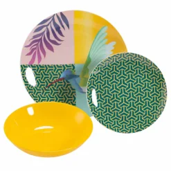 Viadurini Kitchen Teller Set-18 Stück farbiges Design Porzellan und Gres Geschirr Service - Tropycale