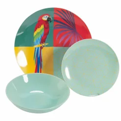 Viadurini Kitchen Teller Set-18 Stück farbiges Design Porzellan und Gres Geschirr Service - Tropycale