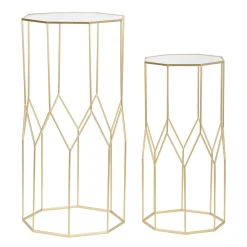 Viadurini Living Moderne Couchtische-2 Telefontische aus goldenem Eisen und Glasplatte - Pope