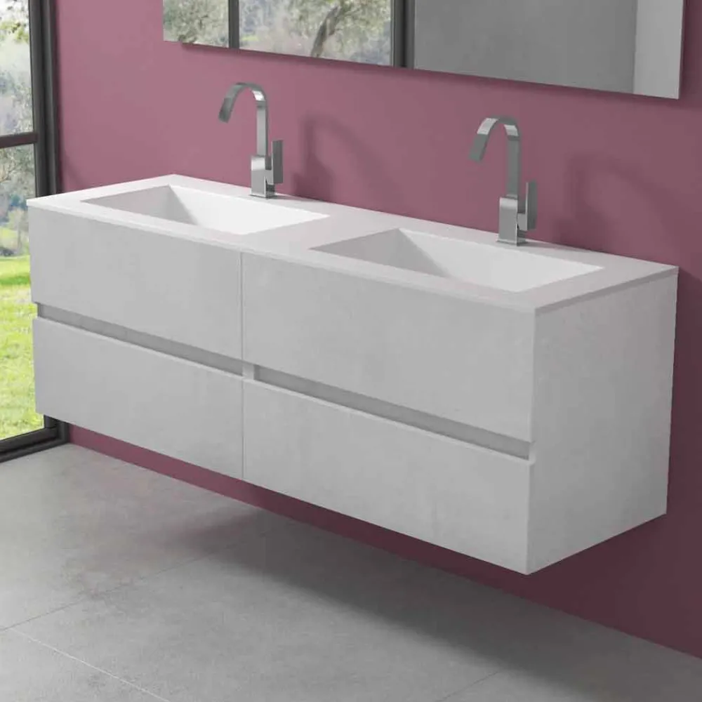 Viadurini Bathroom Badmöbel Hängend-Abgehängter Badezimmerschrank mit Doppelwaschbecken, modernes Design in 4 Ausführungen - Doublet