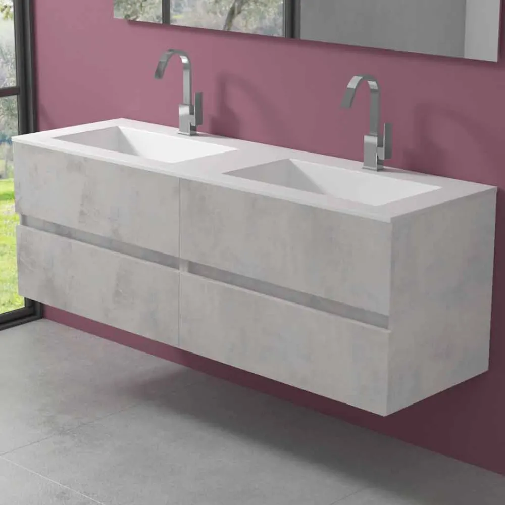 Viadurini Bathroom Badmöbel Hängend-Abgehängter Badezimmerschrank mit Doppelwaschbecken, modernes Design in 4 Ausführungen - Doublet
