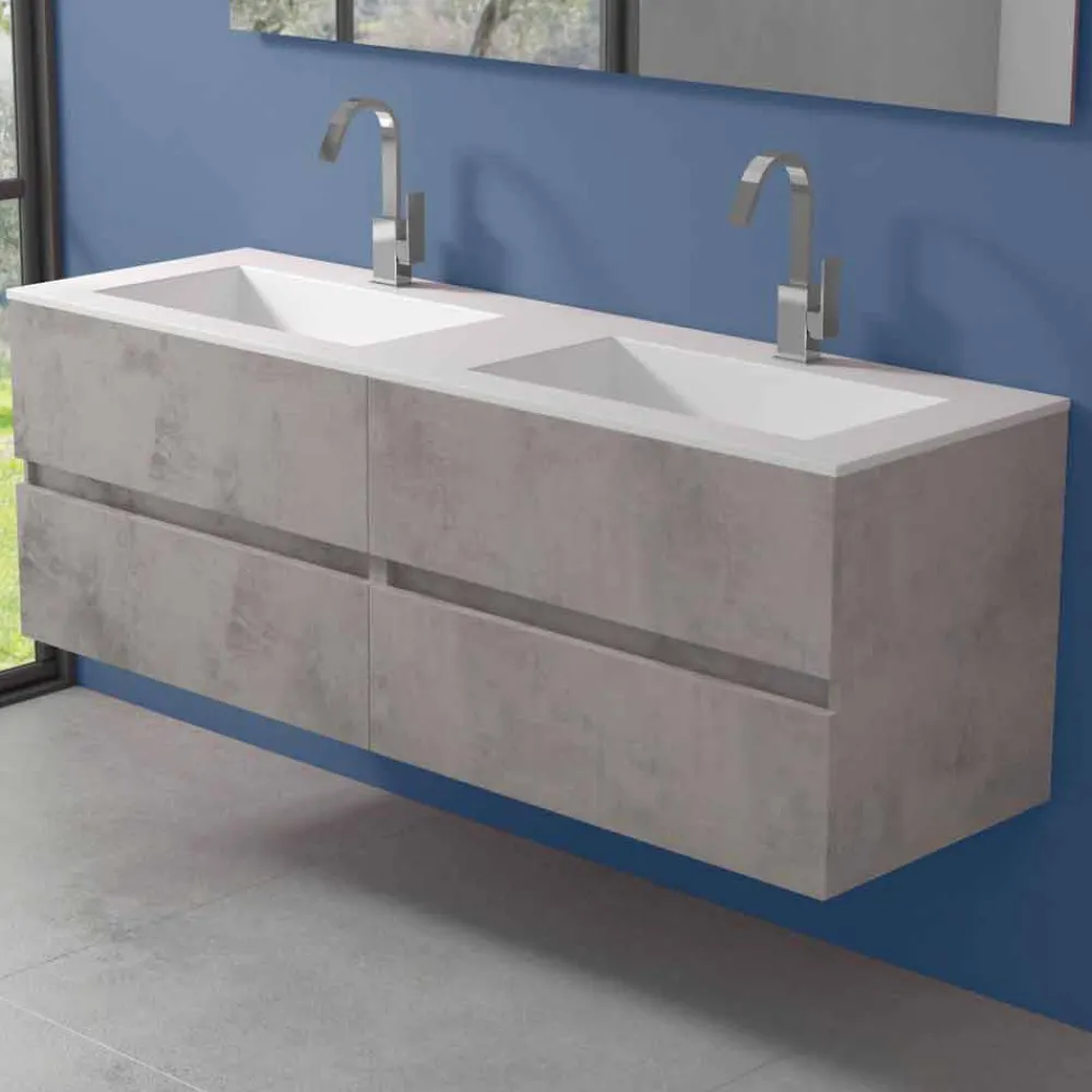 Viadurini Bathroom Badmöbel Hängend-Abgehängter Badezimmerschrank mit Doppelwaschbecken, modernes Design in 4 Ausführungen - Doublet