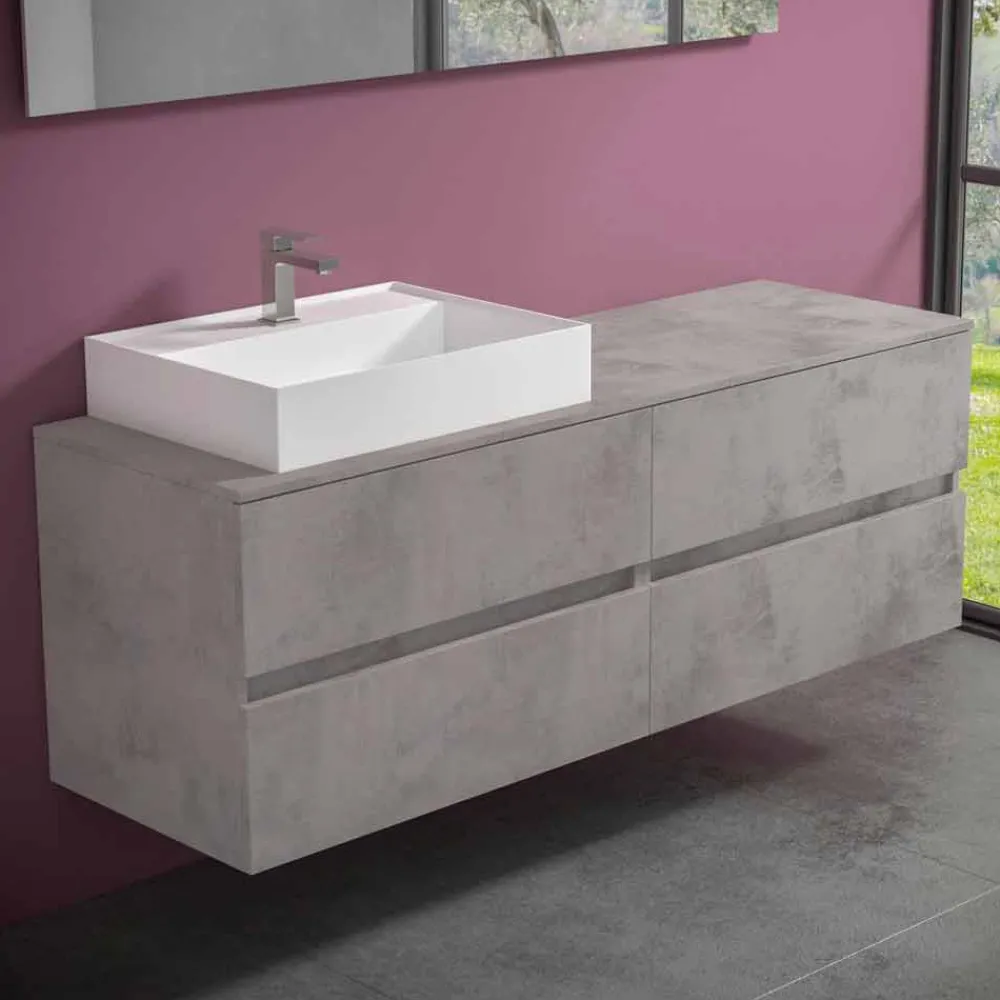 Viadurini Bathroom Badmöbel Hängend-Abgehängter Badezimmerschrank mit Design Resin Countertop Washbasin - Alchimeo