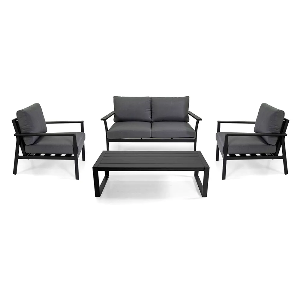 Viadurini in the Garden Garten Lounge Set-Anthrazitfarbenes Aluminium-Wohnzimmer mit anthrazitfarbenen Stoffkissen - Villaggio