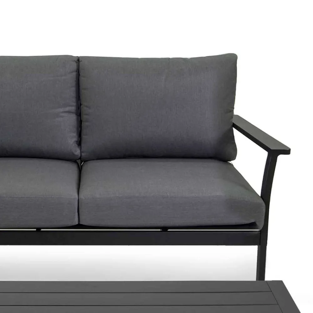 Viadurini in the Garden Garten Lounge Set-Anthrazitfarbenes Aluminium-Wohnzimmer mit anthrazitfarbenen Stoffkissen - Villaggio