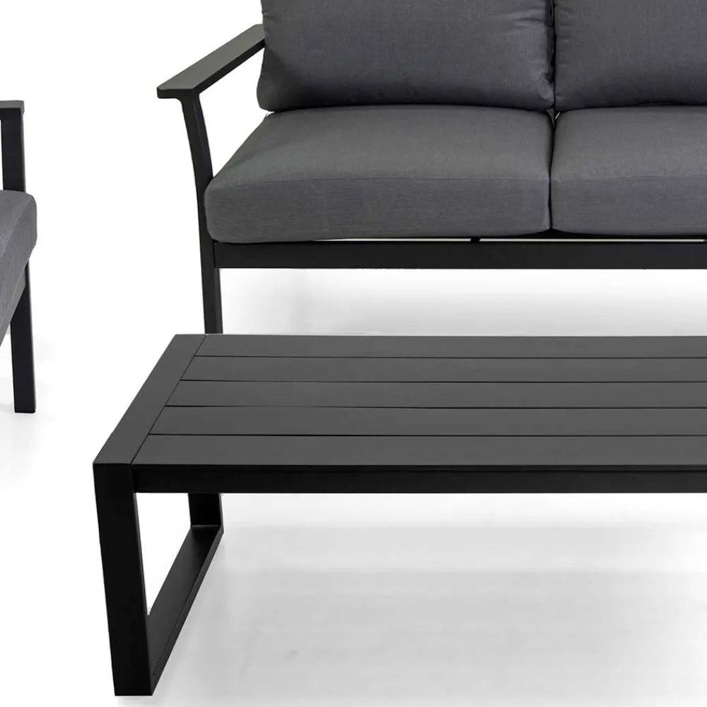 Viadurini in the Garden Garten Lounge Set-Anthrazitfarbenes Aluminium-Wohnzimmer mit anthrazitfarbenen Stoffkissen - Villaggio