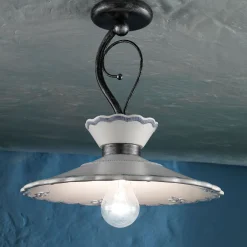 Ferroluce Vintage Deckenleuchten-Artisan Deckenleuchte aus handbemalter Keramik mit Stickereieffekt - Ravenna