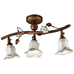 Ferroluce Vintage Deckenleuchten-Artisan 3-flammige Deckenlampe aus Keramik mit Rosendekor - Pisa