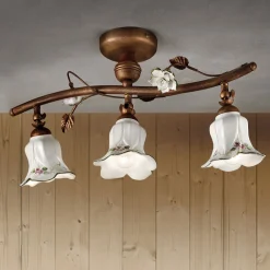 Ferroluce Vintage Deckenleuchten-Artisan 3-flammige Deckenlampe aus Keramik mit Rosendekor - Pisa