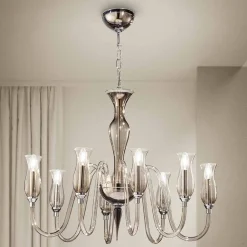 Viadurini Lighting Klassische Kronleuchter-Artisan 8-flammiger Kronleuchter aus venezianischem Rauchglas Made in Italy - Vittoria