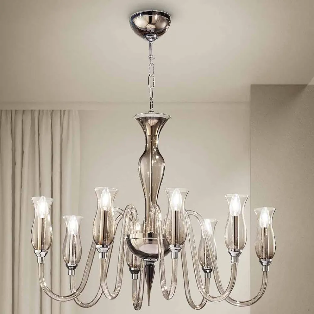 Viadurini Lighting Klassische Kronleuchter-Artisan 8-flammiger Kronleuchter aus venezianischem Rauchglas Made in Italy - Vittoria