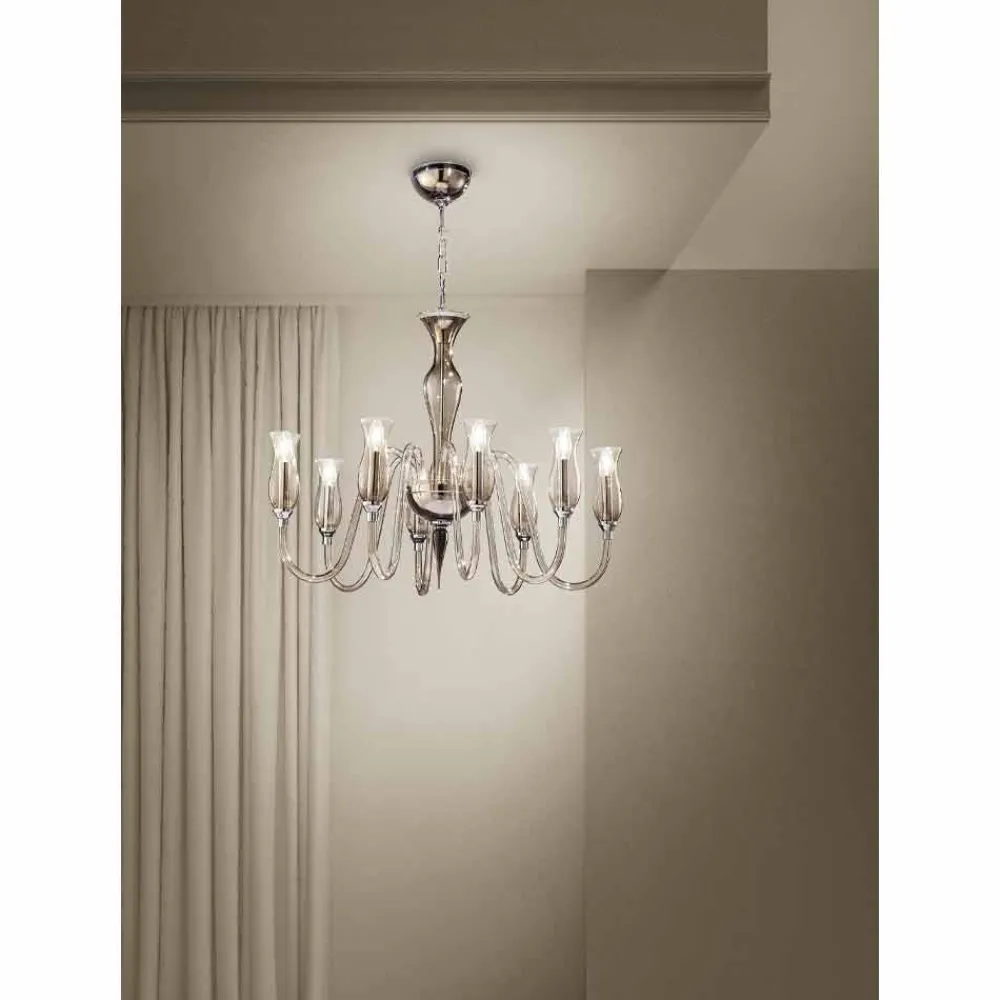 Viadurini Lighting Klassische Kronleuchter-Artisan 8-flammiger Kronleuchter aus venezianischem Rauchglas Made in Italy - Vittoria
