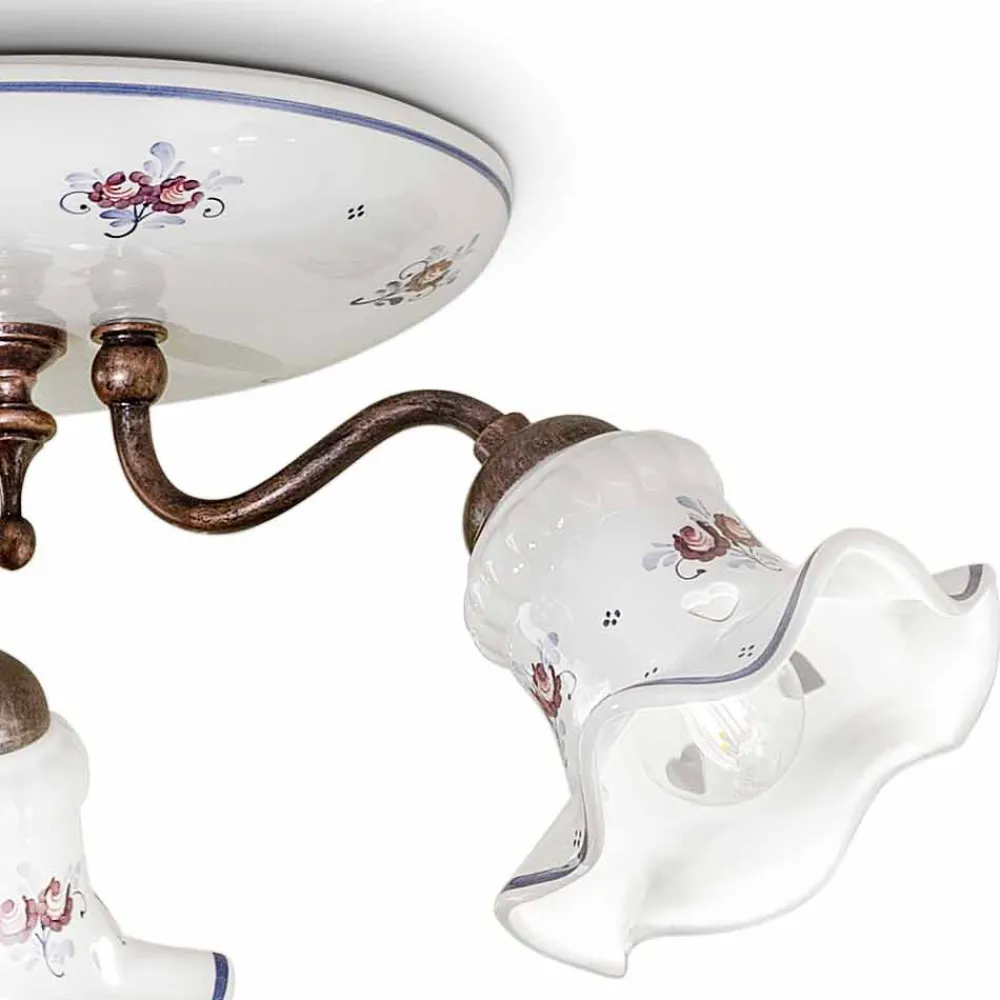 Ferroluce Vintage Deckenleuchten-Artisan Vintage Deckenlampe aus Eisen und handbemalter Keramik - Chieti