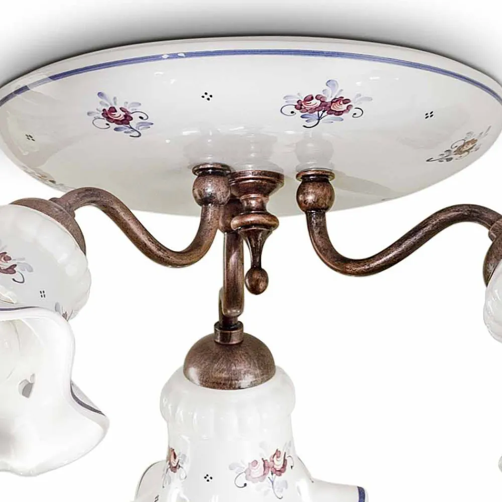 Ferroluce Vintage Deckenleuchten-Artisan Vintage Deckenlampe aus Eisen und handbemalter Keramik - Chieti