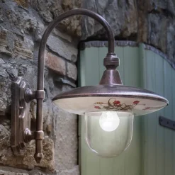 Ferroluce Garten-Wandlampen-Außenwandleuchte aus schwarzem Aluminium und handgemalten Blumen - Latina