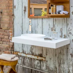 Viadurini Bathroom Badmöbel Hängend-Aufgehängte Mineralwerkstoffplatte mit integriertem Waschbecken Arona