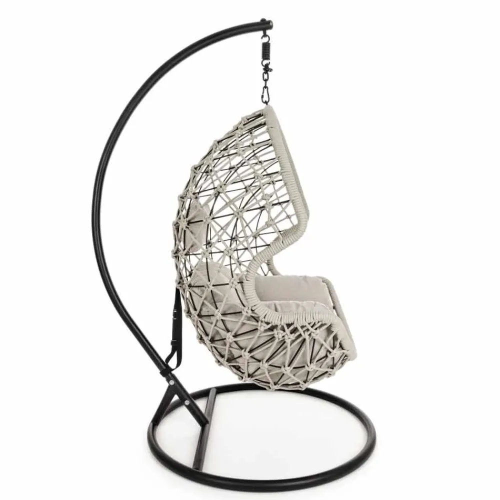 Viadurini in the Garden Metallsessel-Aufhängender Outdoor-Sessel aus gewebtem Seil mit Stahlsockel - Soja