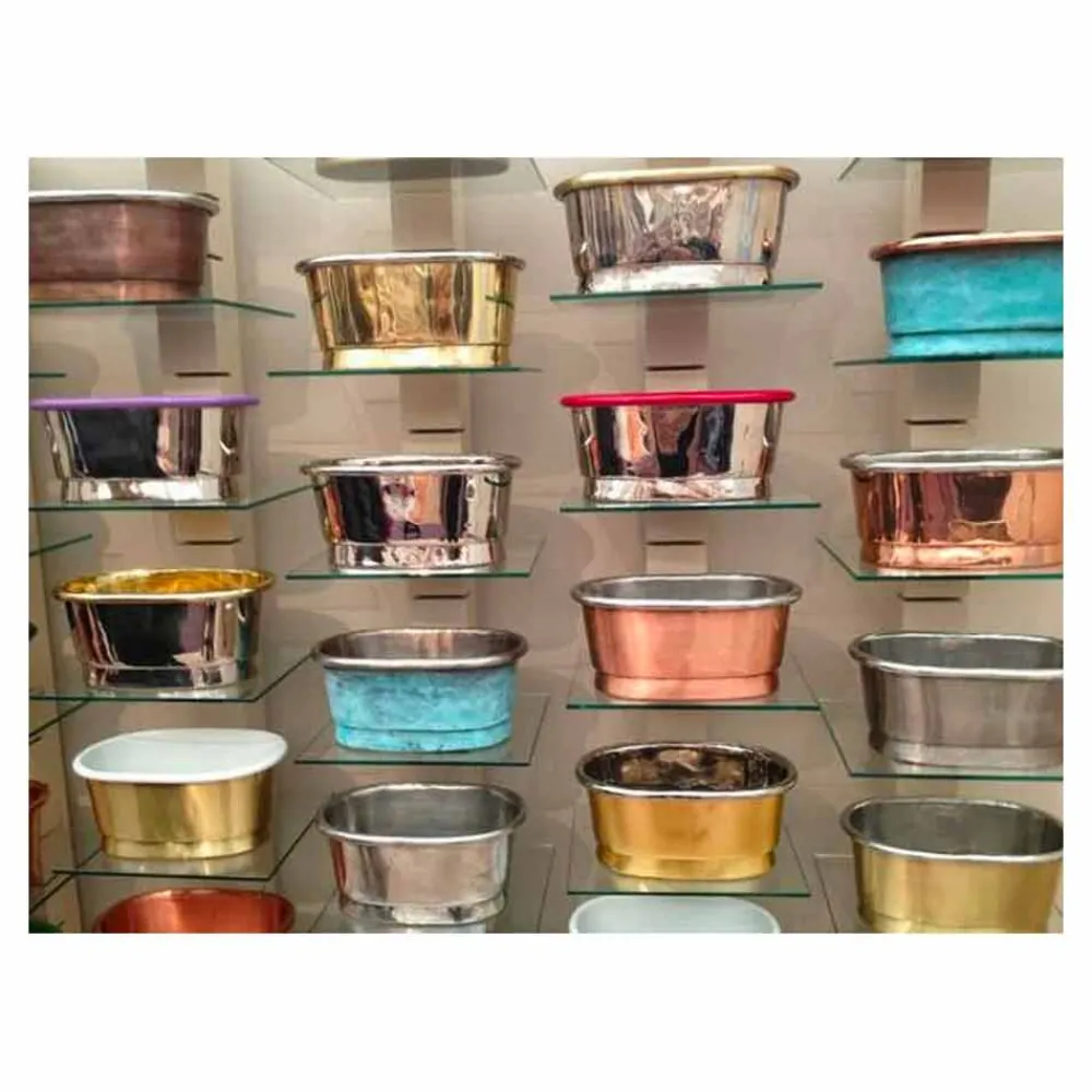 Viadurini Bathroom Kupferwaschbecken-Aufsatzwaschbecken aus Kupfer und weißem Eisen Pure