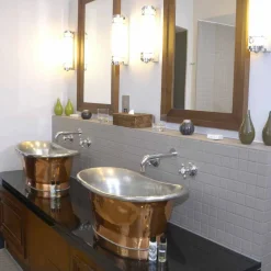 Viadurini Bathroom Kupferwaschbecken-Aufsatzwaschbecken aus Kupfer und Eisen weiß Cala