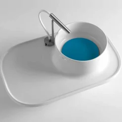 Viadurini Bathroom Keramikwaschbecken-Aufsatzwaschbecken mit Regal aus glänzend weißer Keramik - Uber