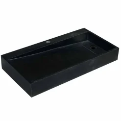 Viadurini Bathroom Steinwaschbecken-Aufsatzwaschbecken schwarz mit schrägen Ablauf aus Basalt Schwarz Chao