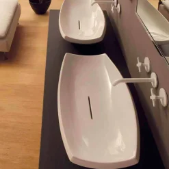 Viadurini Bathroom Keramikwaschbecken-Aufsatzwaschbecken, weiß, Keramik, modernes Design Laura made in Italy