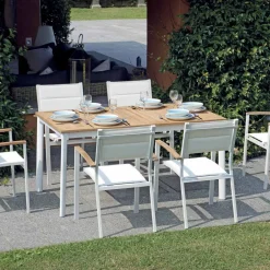 Viadurini in the Garden Gartentische Aus Aluminium|Ausziehbare Gartentische-Ausziehbarer Butterfly-Tisch bis 210 cm aus Aluminium und Teakholzplatte - Incanto