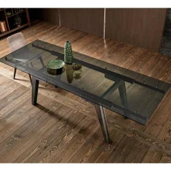 Viadurini Living Ausziehbare Esstische-Ausziehbarer Esstisch aus italienischem Rauchglas, Dimitri