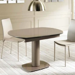 Viadurini Living Ausziehbare Esstische-Ausziehbarer Esstisch aus Glas und Kunstleder, L120 / 180xP90 cm - Lelia