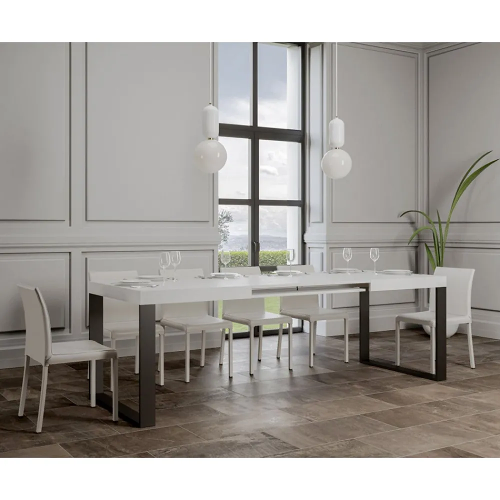 Viadurini Living Ausziehbare Esstische-Ausziehbarer Esstisch aus Melaminholz und Eisen, hergestellt in Italien – Badesi