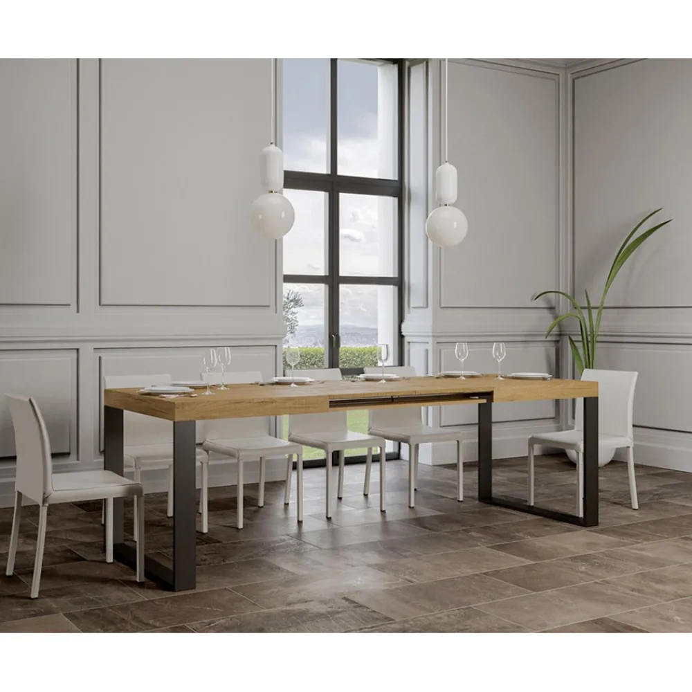 Viadurini Living Ausziehbare Esstische-Ausziehbarer Esstisch aus Melaminholz und Eisen, hergestellt in Italien – Badesi