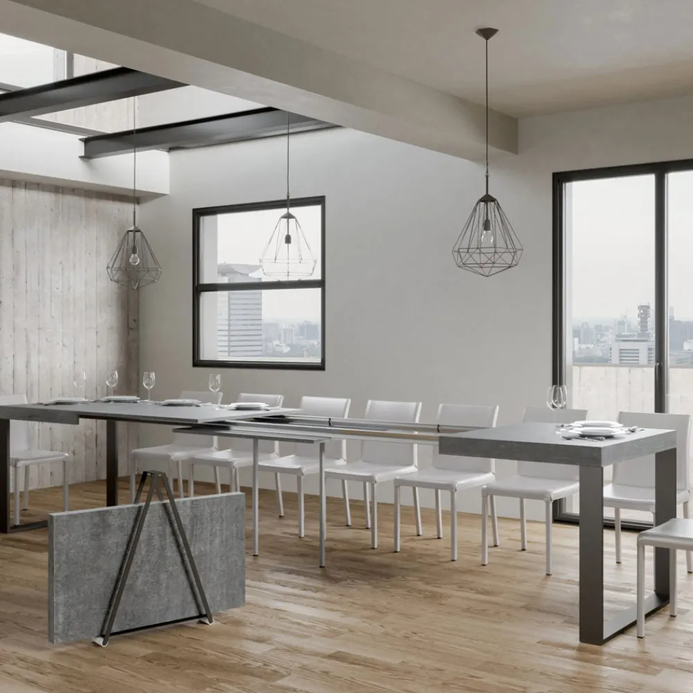 Viadurini Living Ausziehbare Esstische-Ausziehbarer Esstisch aus Melaminholz und Eisen, hergestellt in Italien – Badesi