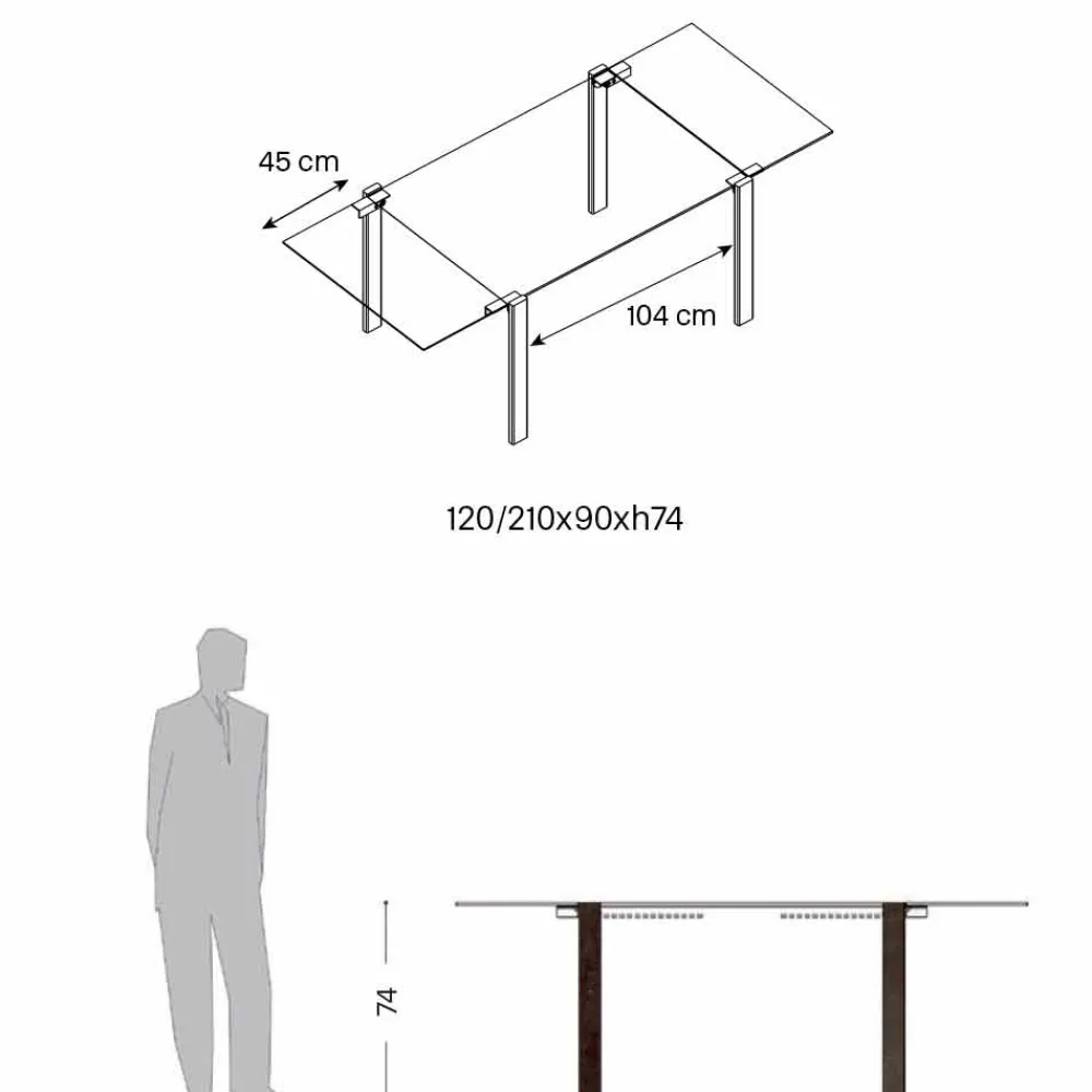 Viadurini Living Esstische Nach Mass|Ausziehbare Esstische-Ausziehbarer Esstisch Bis 280 cm mit Glasplatte Made in Italy - Melo