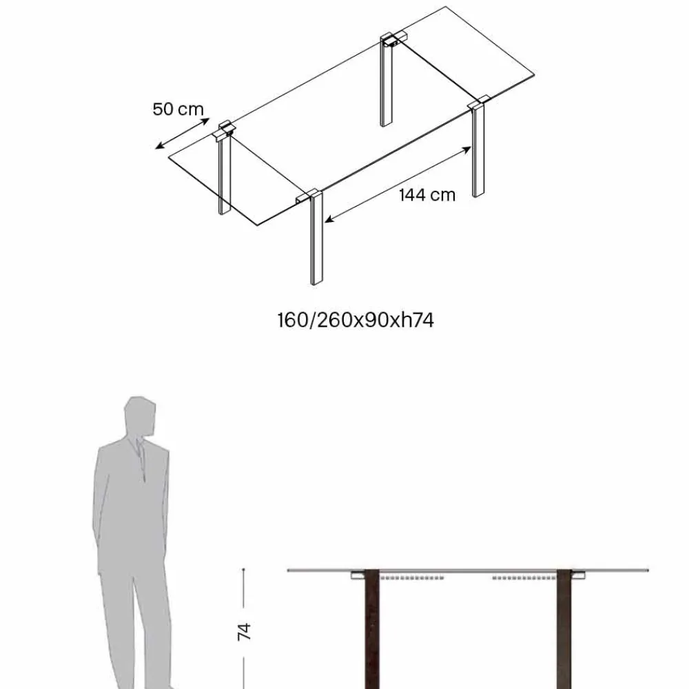 Viadurini Living Esstische Nach Mass|Ausziehbare Esstische-Ausziehbarer Esstisch Bis 280 cm mit Glasplatte Made in Italy - Melo