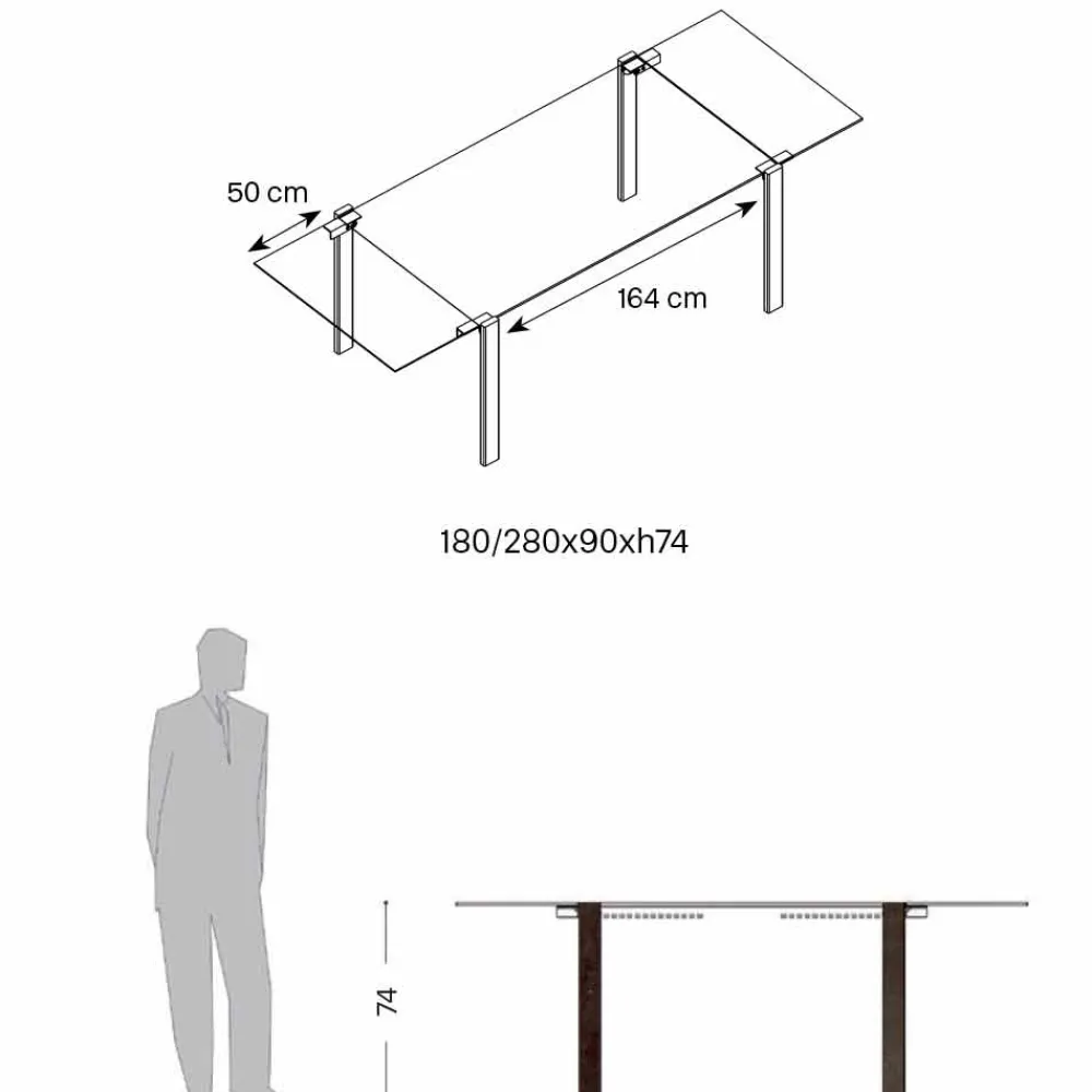 Viadurini Living Esstische Nach Mass|Ausziehbare Esstische-Ausziehbarer Esstisch Bis 280 cm mit Glasplatte Made in Italy - Melo